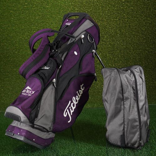 Titleist Stand Golf Bag Purple Gray 7-Way Divider RH W/ Red Rock CC Logo, Hood!