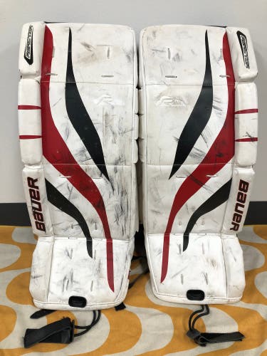 Red 28" Junior Bauer Reactor 1000 Goalie Leg Pads (Used)