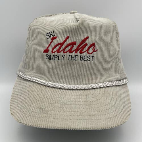 Vintage Ski Idaho Simply The Best 80s 90s Corduroy Snapback Hat Cap Gray Rare