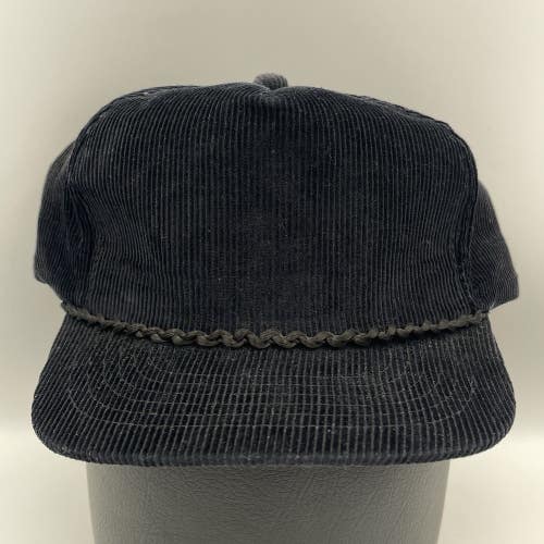 Vintage Youngan Hat Black Blank Corduroy Snapback Cap Plain Solid Rope Korea