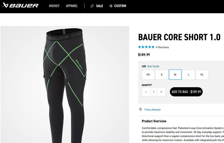 Bauer Baselayer Compression Pants Senior Medium/ Model Core Pro 1.0 Jock Pants (New other)