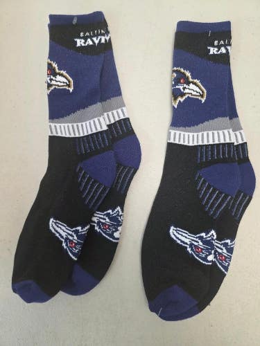 ST5 Mens NFL BALTIMORE RAVENS Lot of 2 Crew Socks LARGE 8-13 NEW