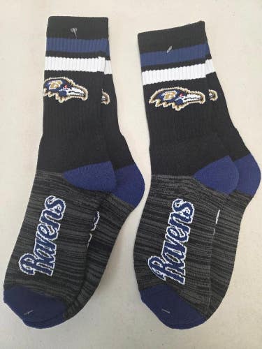 ST11 Mens NFL BALTIMORE RAVENS Lot of 2 Crew Socks LARGE 8-13 NEW