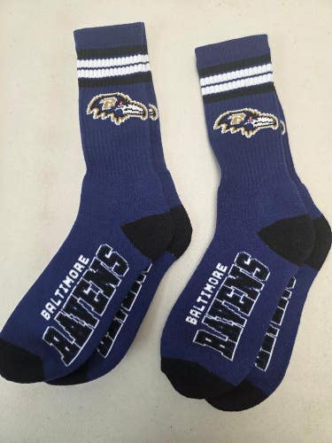 ST14 Mens NFL BALTIMORE RAVENS Lot of 2 Crew Socks LARGE 8-13 NEW