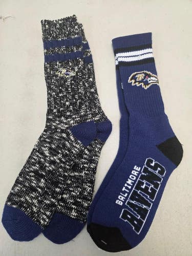 ST15 Mens NFL BALTIMORE RAVENS Lot of 2 Crew Socks LARGE 8-13 NEW
