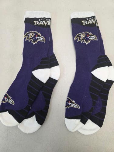 ST16 Mens NFL BALTIMORE RAVENS Lot of 2 Crew Socks LARGE 8-13 NEW