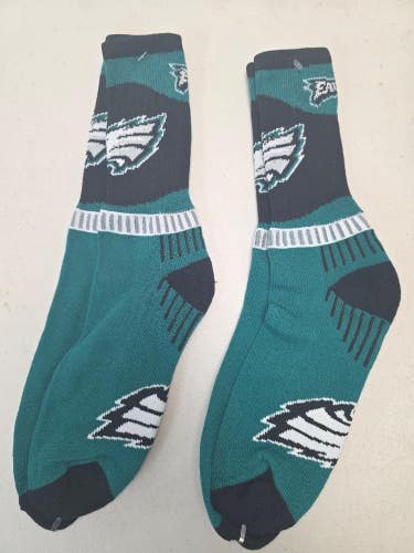 ST1 Mens NFL PHILADELPHIA EAGLES Lot of 2 Crew Socks LARGE 8-13 NEW