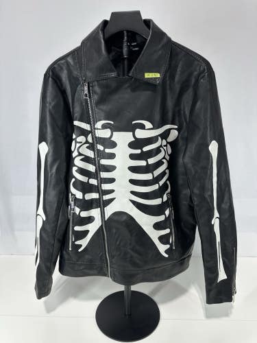 boohooMAN Regular Fit Tumbled PU Skeleton Applique Jacket Sz S