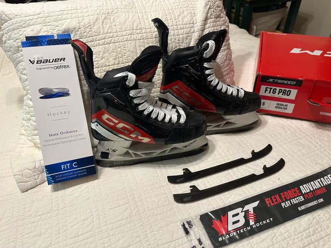 CCM JetSpeed FT6 Pro Skates Size 6 Regular + STEP Blacksteel & Bladetech DLC