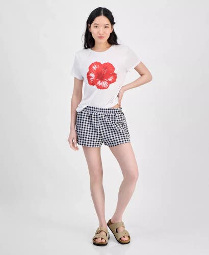 Planet Heart Boxer Shorts Women's Large Black Gingham Elastic Waist PALL226