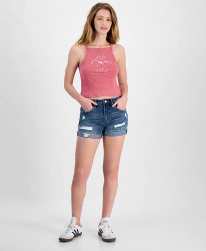 Madden Girl Festival Cutoff Shorts Women 9 Juniors Blue Denim Distressed PALL202