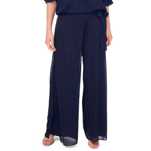 Msk Palazzo Pants Womens Small Navy Sparkle Mesh Wide Leg Cocktail Party PALL255