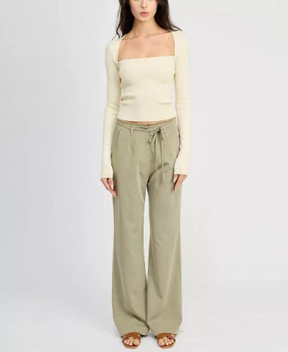 En Saison Roan Pants Women's Small Lichen Stretch Belted Waist Wide Leg PALL306