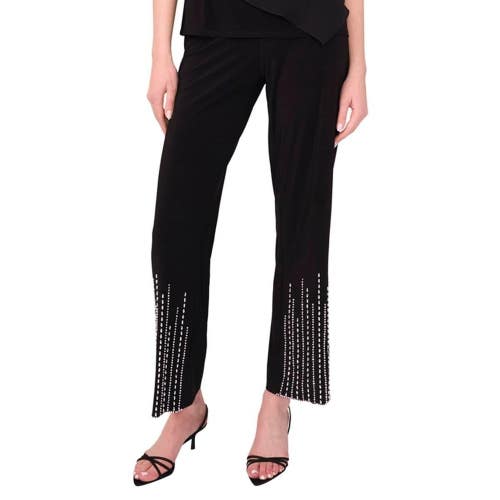 Msk Pants Womens Large Black Jersey Stretch Beaded Detail Wide Leg Ankle PALL324