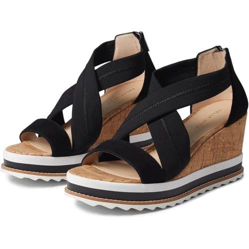 Pelle Moda Medina Sandals Women's US 9 Black Crisscross Strap Wedge Heel ZAP2678