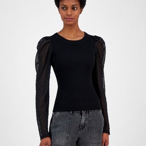 Madden Girl Sweater Women's XL Black Swiss Dot Ribbed Sheer Long Sleeve PALL293