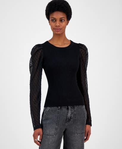 Madden Girl Sweater Women's XL Black Swiss Dot Ribbed Sheer Long Sleeve PALL293