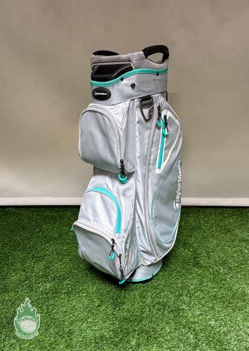 Used TaylorMade Stand/Cart 15-Way Carry Golf Bag Silver/Turquoise No Rainhood