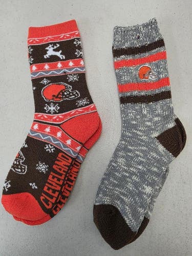 ST1 Mens NFL CLEVELAND BROWNS Lot of 2 Crew Socks LARGE 8-13 NEW