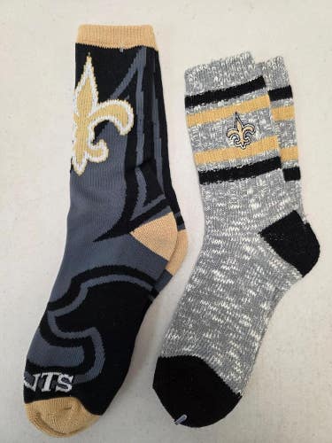 ST4 Mens NFL NEW ORLENAS SAINTS Lot of 2 Crew Socks LARGE 8-13 NEW