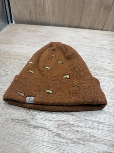 Prana Polar Bear Wild Now Beanie Brown Knit Embroidered Cuffed Winter Hat