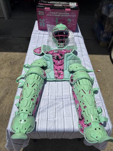 Rawlings Mach Splattter Mint/Pink Limited Catchers Gear Adult Large - NEW