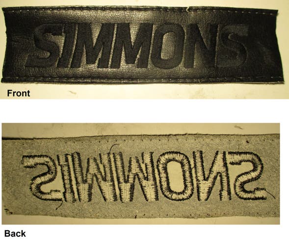 Goalie Project 1 Simmons Embroidered logo on leather patch / 1 CCM Embroidered Hockey Logo patch