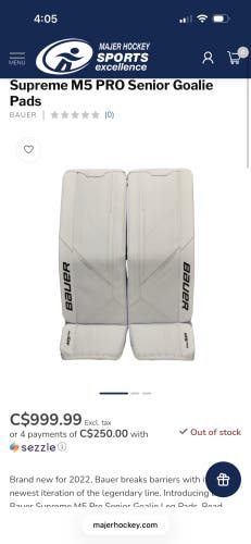 34" Bauer Supreme M5 Pro Goalie Leg Pads (Used)