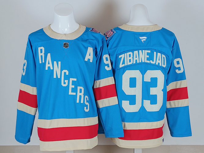 Men's New York Rangers Mika Zibanejad #93 Stitched Light Blue Jersey Ice Hockey Size 50