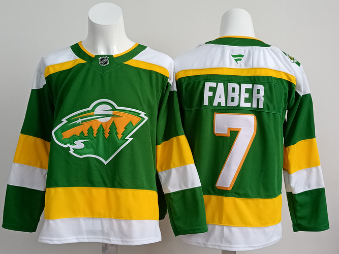 Men's Minnesota Wild Matt Faber 7 Stitched Green Jersey Ice Hockey Size 50