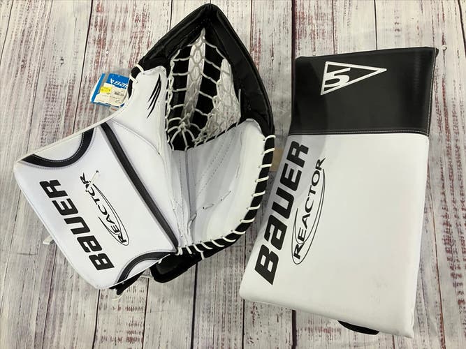 White Intermediate Bauer Reactor R5 Pro Goalie Glove & Blocker Set Regular (New)