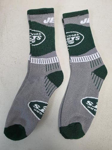 ST4 Mens NFL NEW YORK JETS Lot of 2 Crew Socks LARGE 8-13 NEW