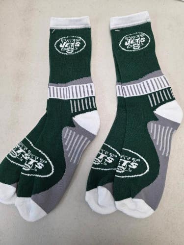 ST15 Mens NFL NEW YORK JETS Lot of 2 Crew Socks LARGE 8-13 NEW