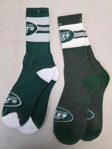 ST22 Mens NFL NEW YORK JETS Lot of 2 Crew Socks LARGE 8-13 NEW