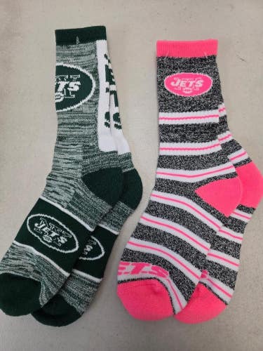 ST24 Mens NFL NEW YORK JETS Lot of 2 Crew Socks LARGE 8-13 NEW