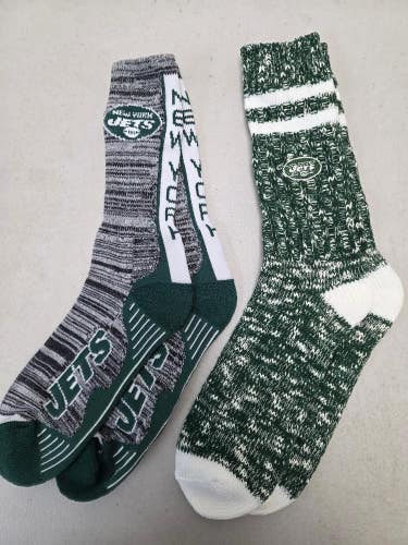 ST25 Mens NFL NEW YORK JETS Lot of 2 Crew Socks LARGE 8-13 NEW