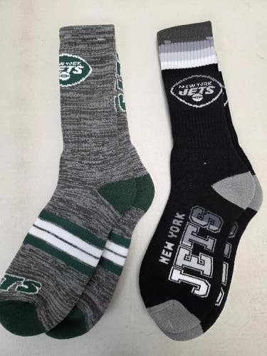 ST26 Mens NFL NEW YORK JETS Lot of 2 Crew Socks LARGE 8-13 NEW