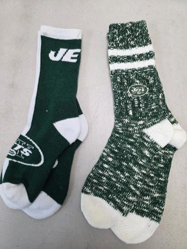 ST13 Mens NFL NEW YORK JETS Lot of 2 Crew Socks MEDIUM 5-10 NEW