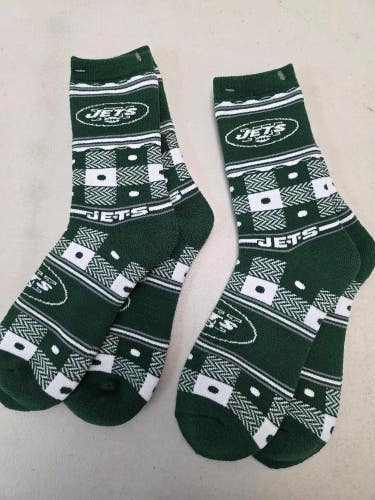 ST31 Mens NFL NEW YORK JETS Lot of 2 Crew Socks LARGE 8-13 NEW
