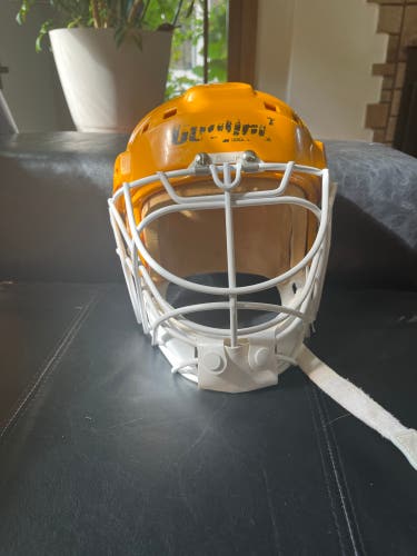 Vintage Yellow Cooper SK2000L Goalie Helmet With HM-30