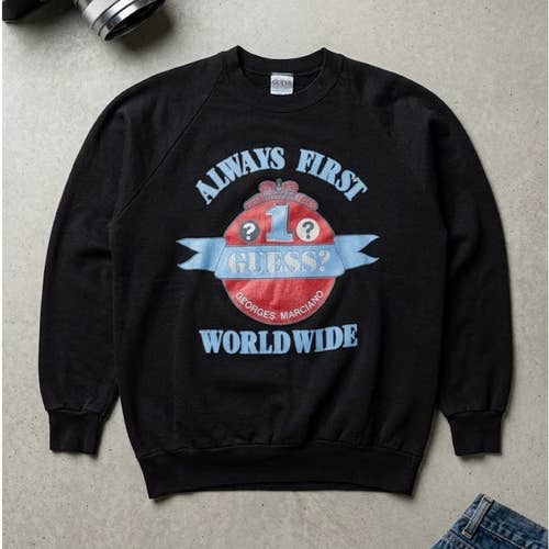 Vintage 90s Guess Georges Marciano Sweatshirt Large Black Made in USA Big Logo
