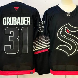 Men's Seattle Kraken Philipp Grubauer 31 Stitched Black Jersey Ice Hockey Size 50