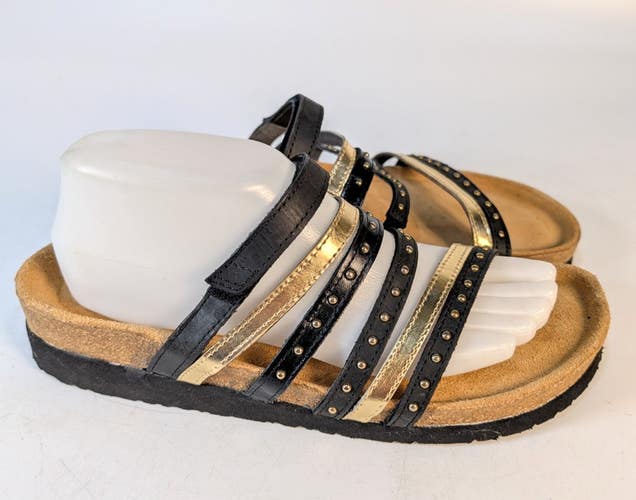 Naot Prescott Sandal Womens Size: 41 / 10 Slide Gold Black Studded Strappy Shoes