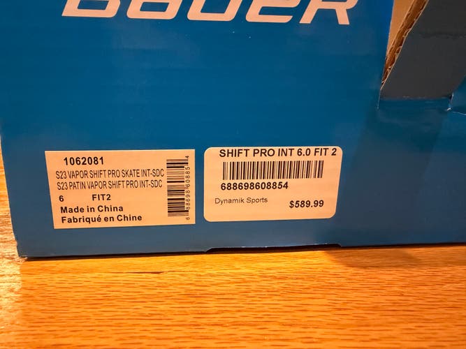 Black/White Bauer S23 Vapor Shift Pro (SMU) Hockey Skates Size 6 (Used)