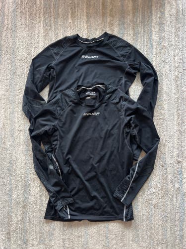 LOT OF 2 - Black Small Adult Unisex Bauer Performance Long Sleeve Shirt (Used)