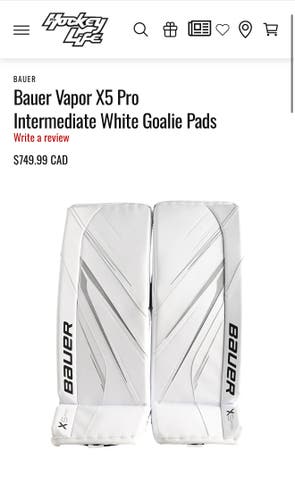 Small Bauer Vapor 5X Pro Goalie Leg Pads (Used)