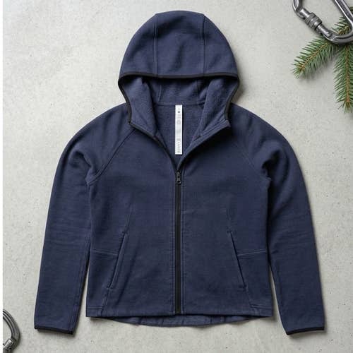 Lululemon Navy Blue Sweater Knit Fleece Full Zip Hoodie Jacket Paneled Back