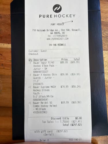 Pure Hockey Gift Card $297.62 for $250!