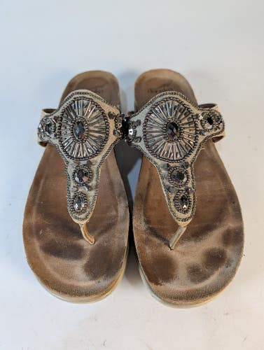 Dansko Pamela Jewelled Taupe Women Sandals Thong Wedge Comfort Slide 41 / 10.5