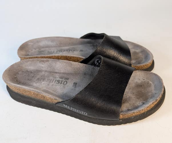 Mephisto Hanik Slides Slip On Black Leather Sandal Single Strap Shoe Size 38 / 7